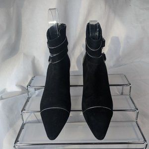 Calvin Klein Baby Suede Booties Sz 7 Black with Silver Trim